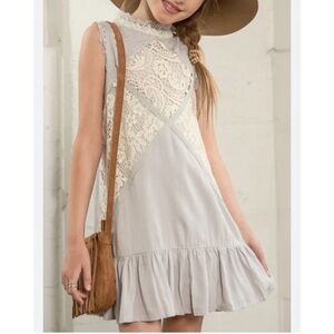 Hayden Girls Lace Hayden Lace Panel Mock Neck Ruffle Dress in Silver